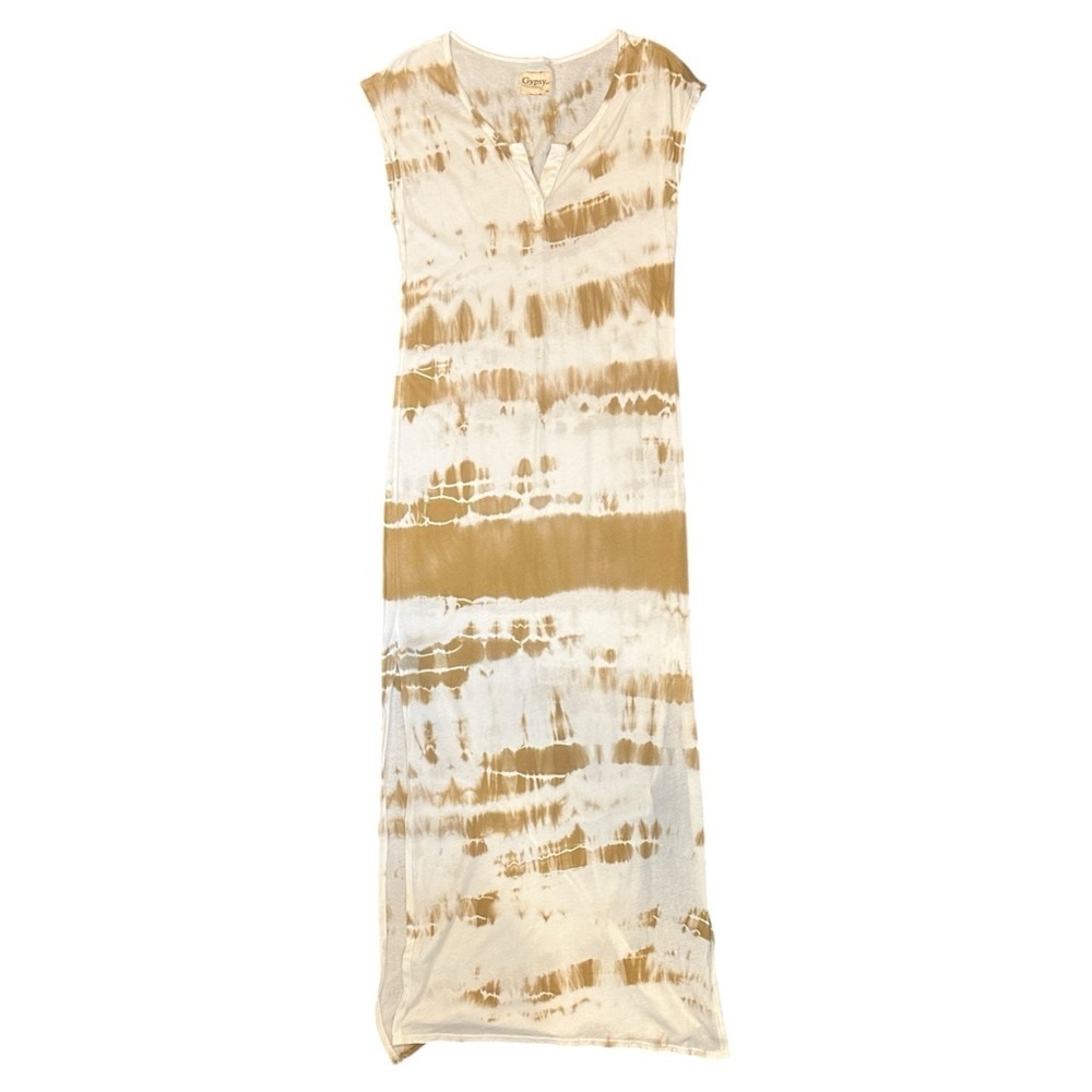 Gypsy 05 Tie-Dye Notch Neck Sleeveless Maxi Dress in Golden Brown Women’s Medium